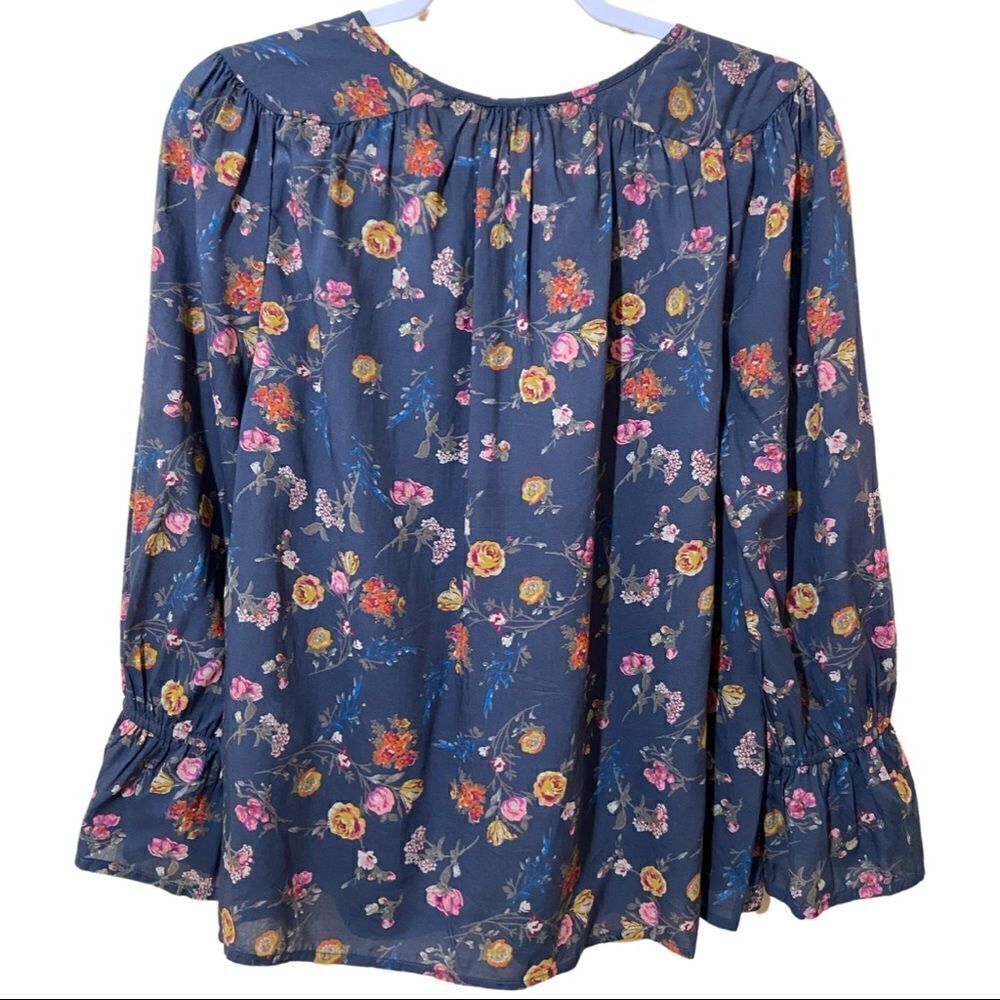 Lucky Brand Boho Blue Gray Floral Peasant Top - Picture 2 of 5